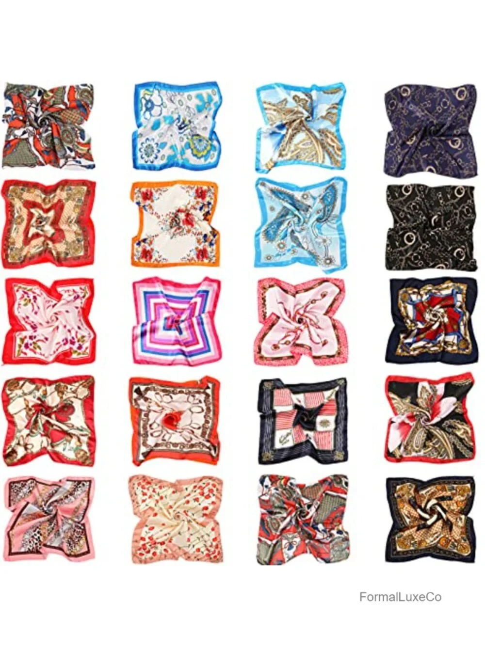 20 Piece Satin Square Scarf Set Mixed Color Small Silk Neck Scarves